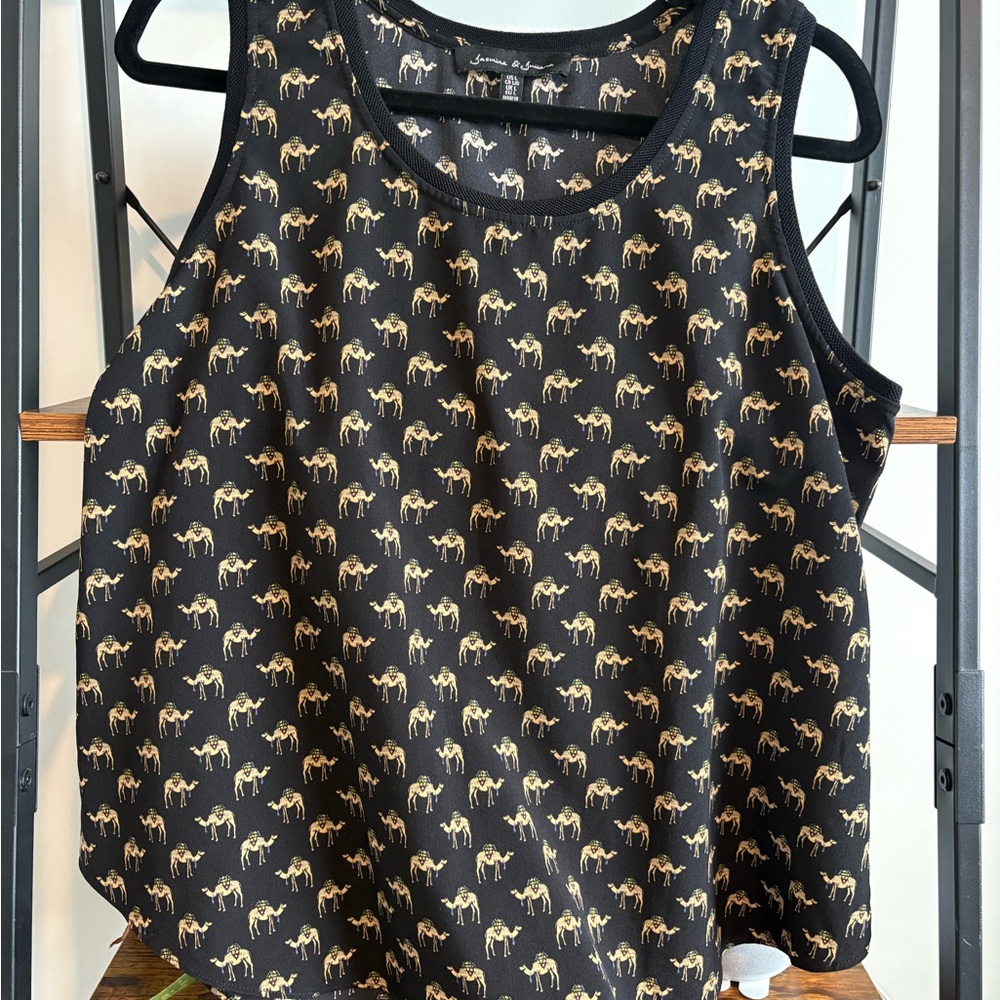 Elegant Black Camel Print Tank Top